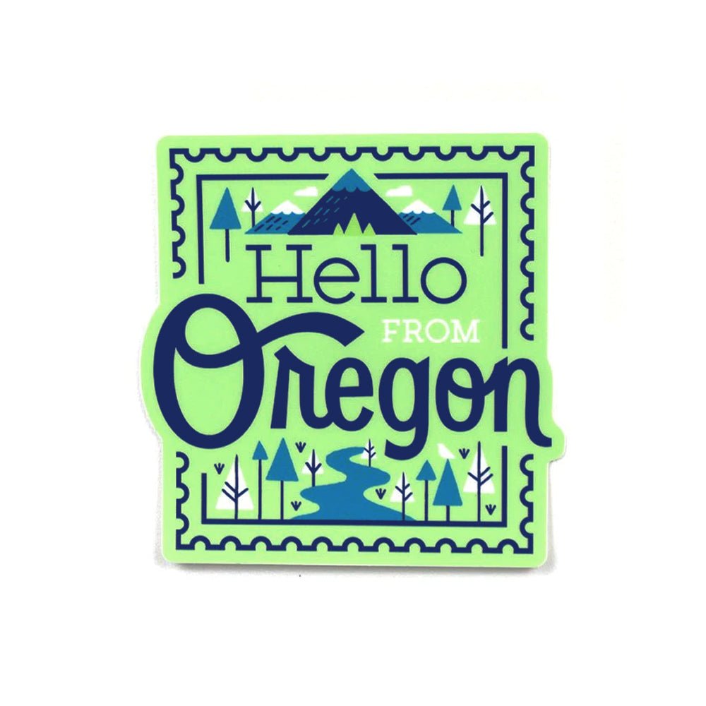 Hello From Oregon Stamp Sticker | Sage - Stickers - Hello From Oregon
