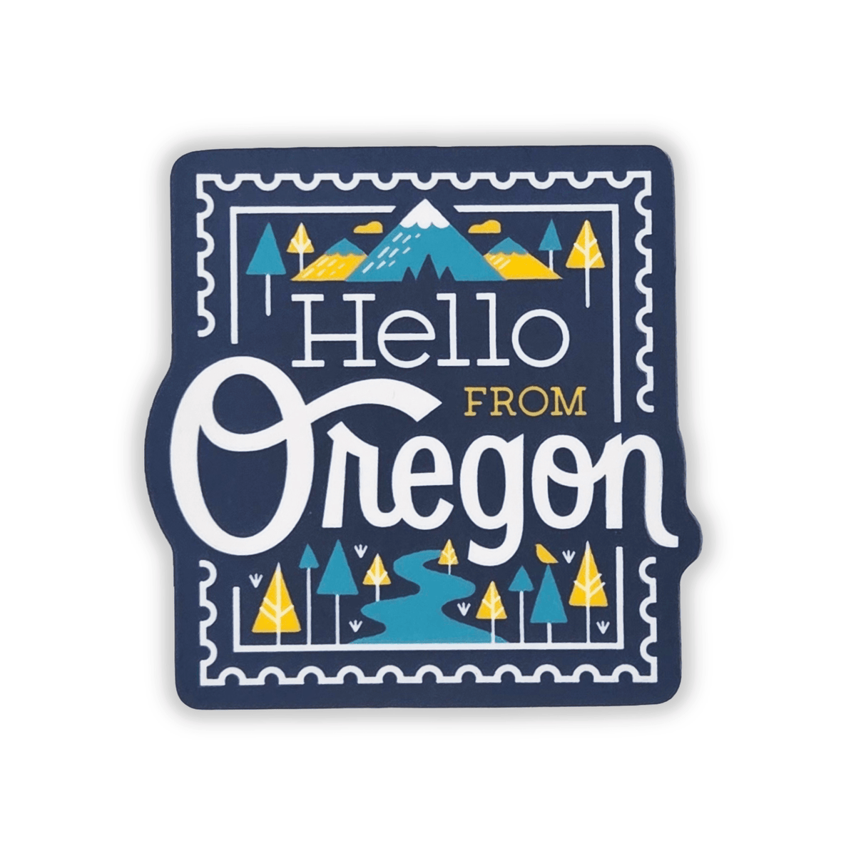 Hello From Oregon Stamp Sticker | Navy - Stickers - Hello From Oregon